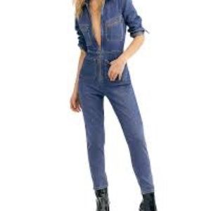 Free People Lennox Womens Denim  Jumpsuit